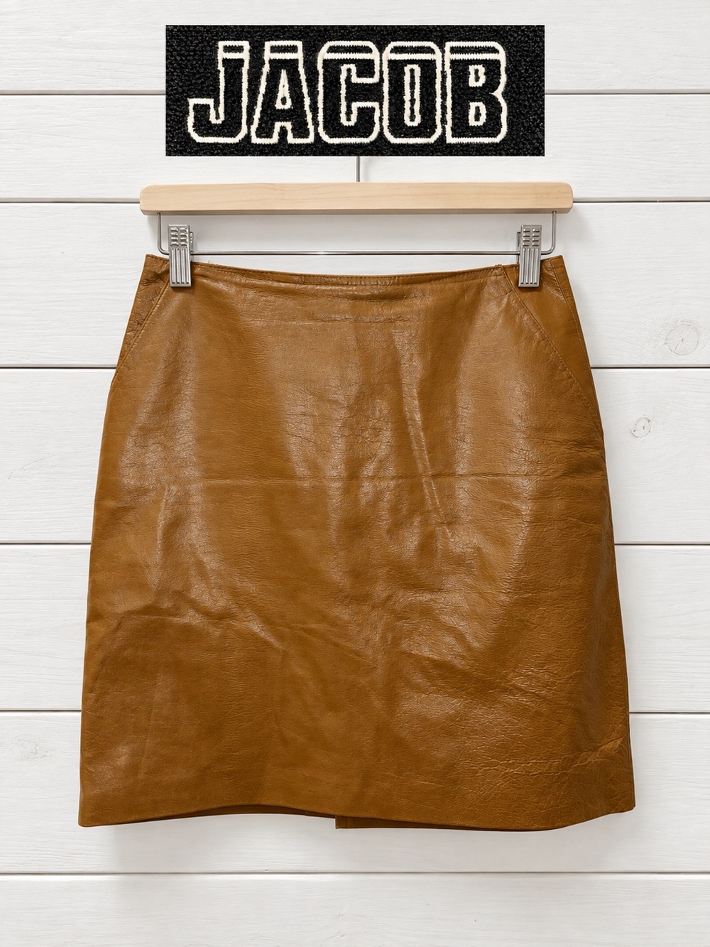 JACOB Vintage Leather Skirt – Cognac Brown – Size 5/6
